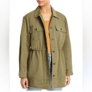 AVEC LES FILLES Cotton Military Jacket Olive Green Drawstring Button Size L